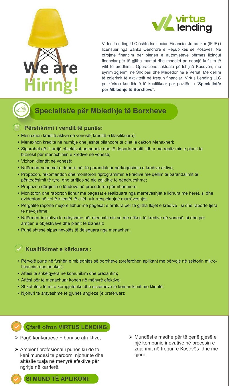 Specialist/e për Mbledhje të Borxheve